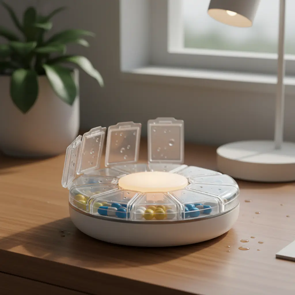 Smart pill organizer with clear compartments