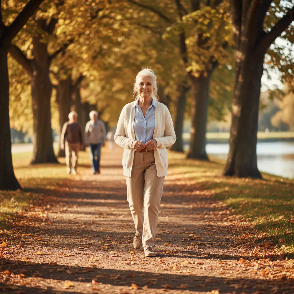 Senior adult enjoying a peaceful walk in the park