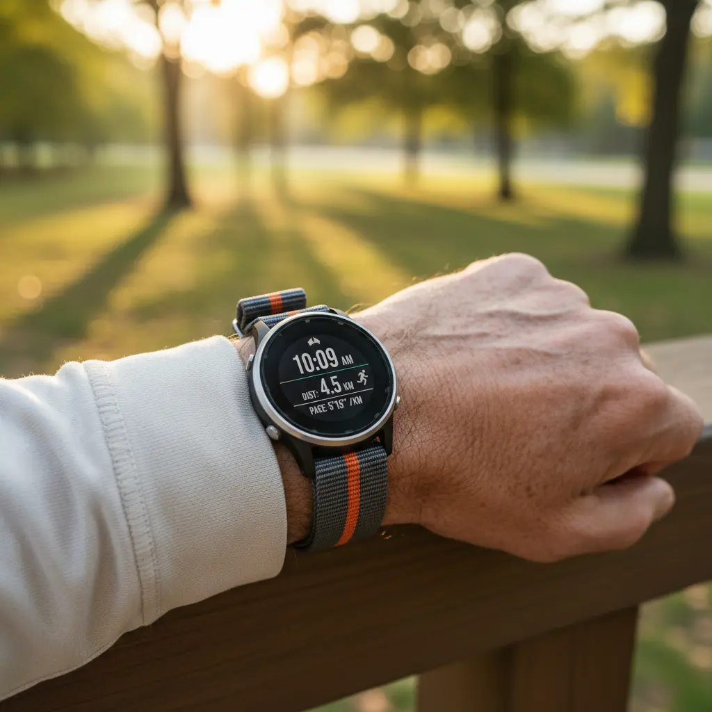 Senior wearing GPS watch