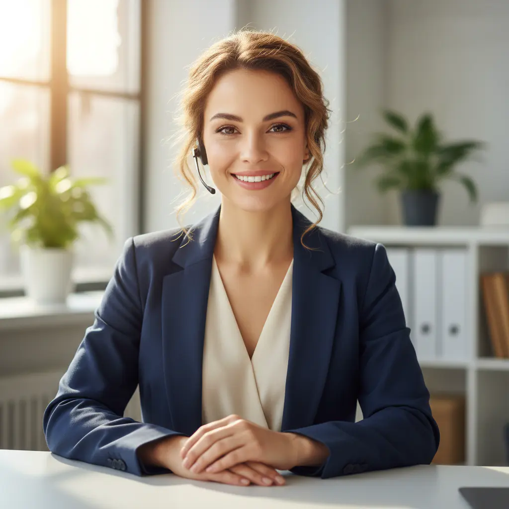Friendly customer support representative smiling