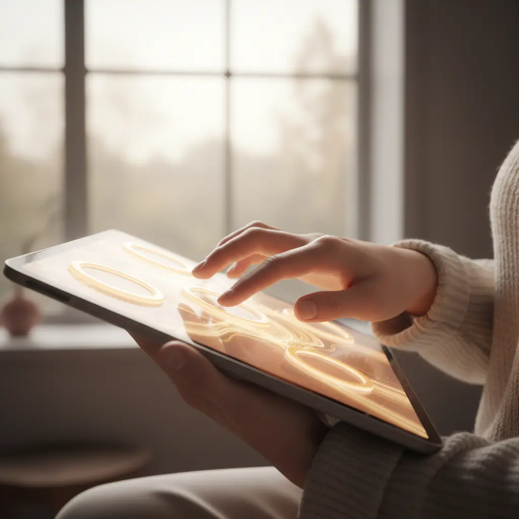 Close up of a person using a device with large, clear buttons