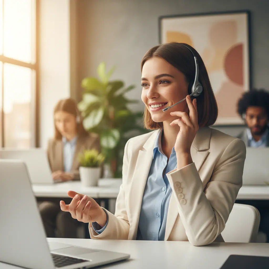 Friendly customer support team member on the phone